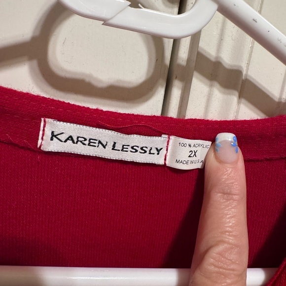 Karen Lessly Vintage Red Sleeveless V-Neck Gold Buttons Sweater Dress Plus Sz 2X - Picture 6 of 14